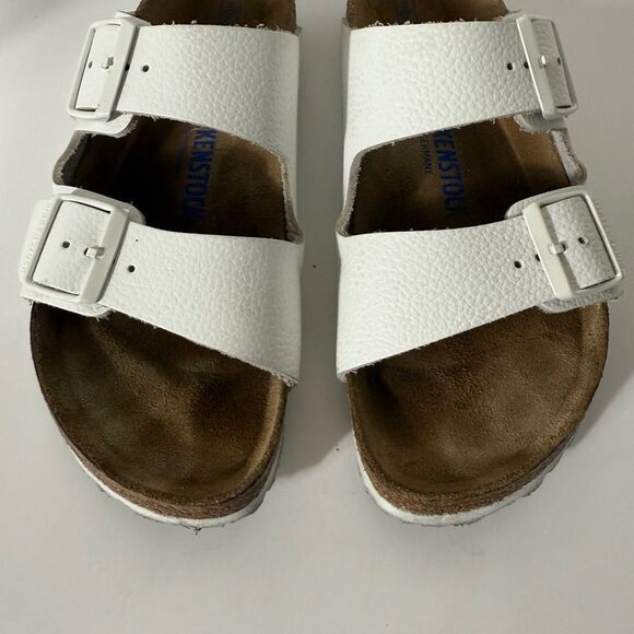 Birkenstock Women’s Arizona Soft Footbed Leather White Slide Sandal Size 9 - Picture 4 of 9